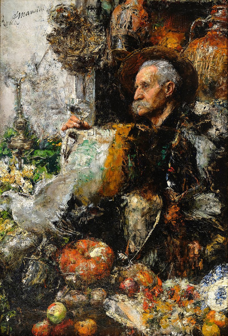 Antonio Mancini (1852-1930)_Portret van de vader van de kunstenaar en profil, 1900_ Olieverf op doek, met stukjes glas_Bruikleen_Stichting Mesdag-Van Houten website