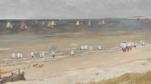 Badkoetsen op het strand, detail van het panorama