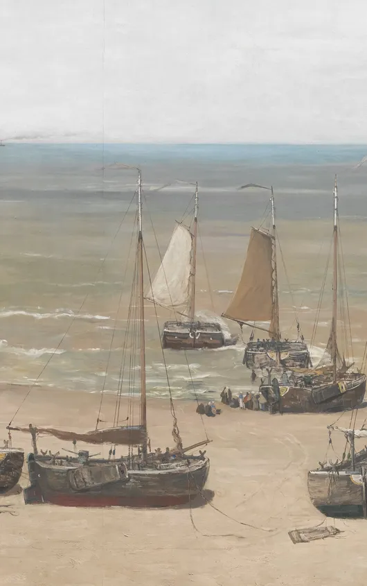 Bomschuiten op het strand en in de zee