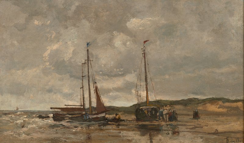 Théophile de Bock (1851-1904), Vissersboten op het strand, olieverf op doek, 21,3 x 38,5 cm, bruikleen Stichting Mesdag-van Houten, schenking Mercura Collectie, 2024_©Doro Keman