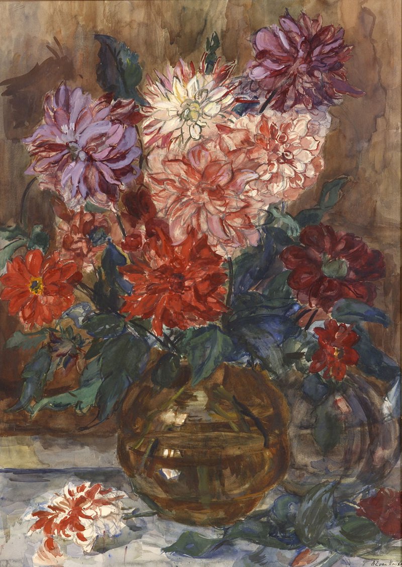 Barbara van Houten, Vaas met bloemen, ongedateerd, waterverf en potlood op papier, Museum Panorama Mesdag