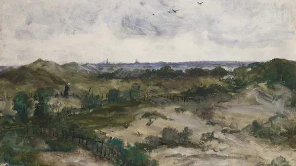 Gouache van Sientje Mesdag van Houten van een landschap achter een duinrand