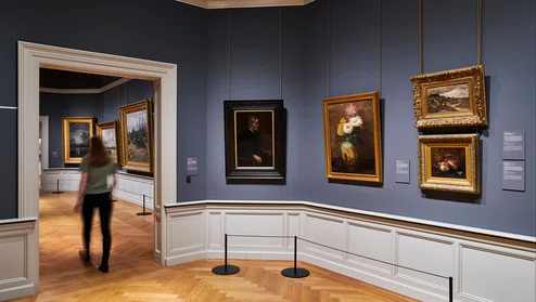 De vaste collectie in de Mesdag Zalen, met rechts werken van Mesdag-Van Houten.